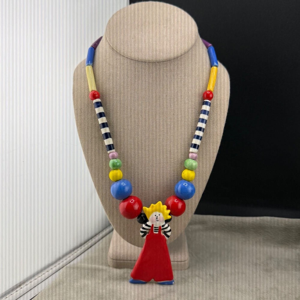 Vintage Ruby Z‎ Candace Loheed Necklace Ceramic Beaded Signed 21"